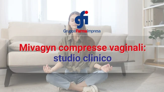Donna seduta in meditazione con il titolo "Mivagyn compresse vaginali: studio clinico", immagine di copertina dedicata allo studio sul riequilibrio del pH e della flora vaginale.