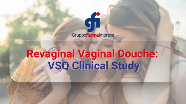 Graph from the Revaginal vaginal douche clinical study showing the reduction of the mean VSQ score from 5.05 to 2.89 after three weeks of treatment (p < 0.001).